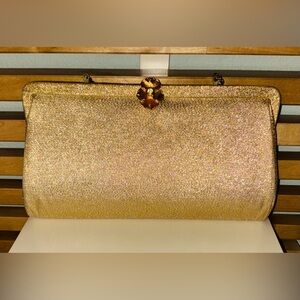 Vintage Gold Clutch with Gold Flower Snap Closure and Chain Handle